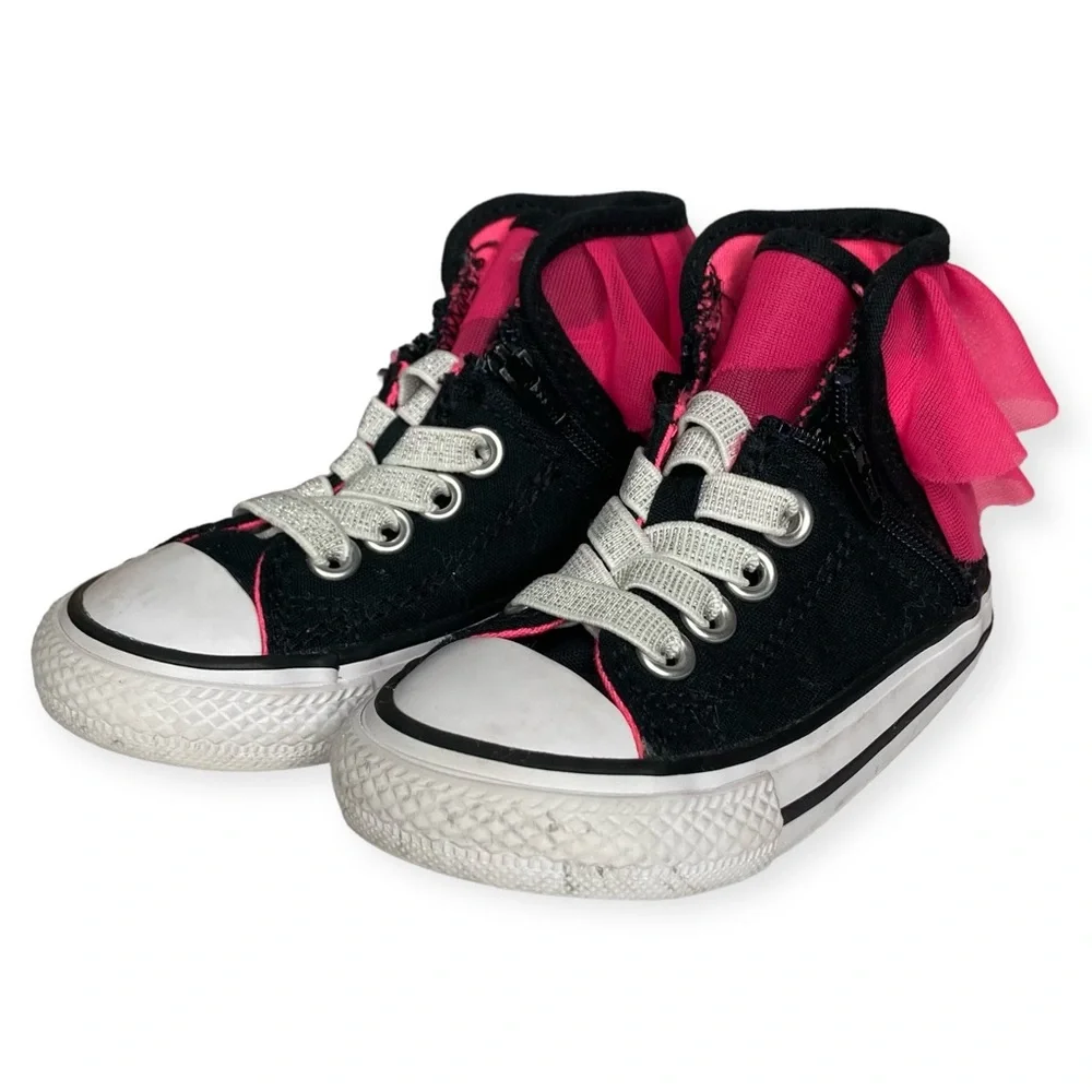 Converse All Stars Size 5 Block Party Tule Frill Chuck Taylor Zip Hi Top Shoes